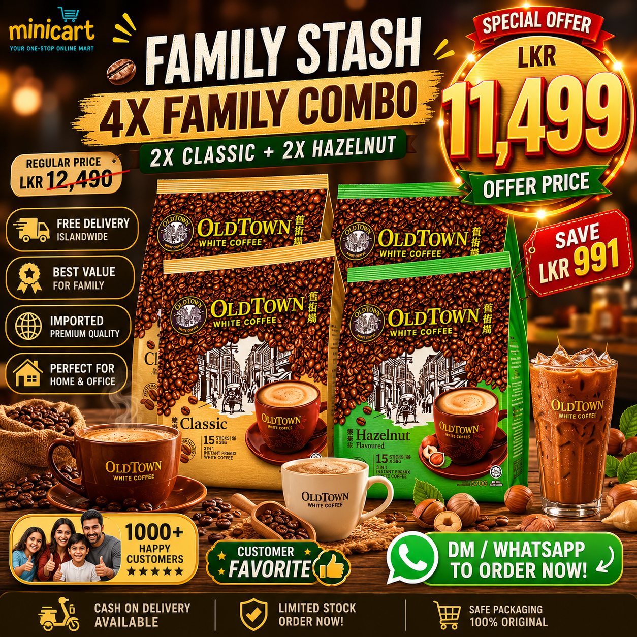 OLDTOWN 3-in-1 Instant White Coffee – Classic & Hazelnut