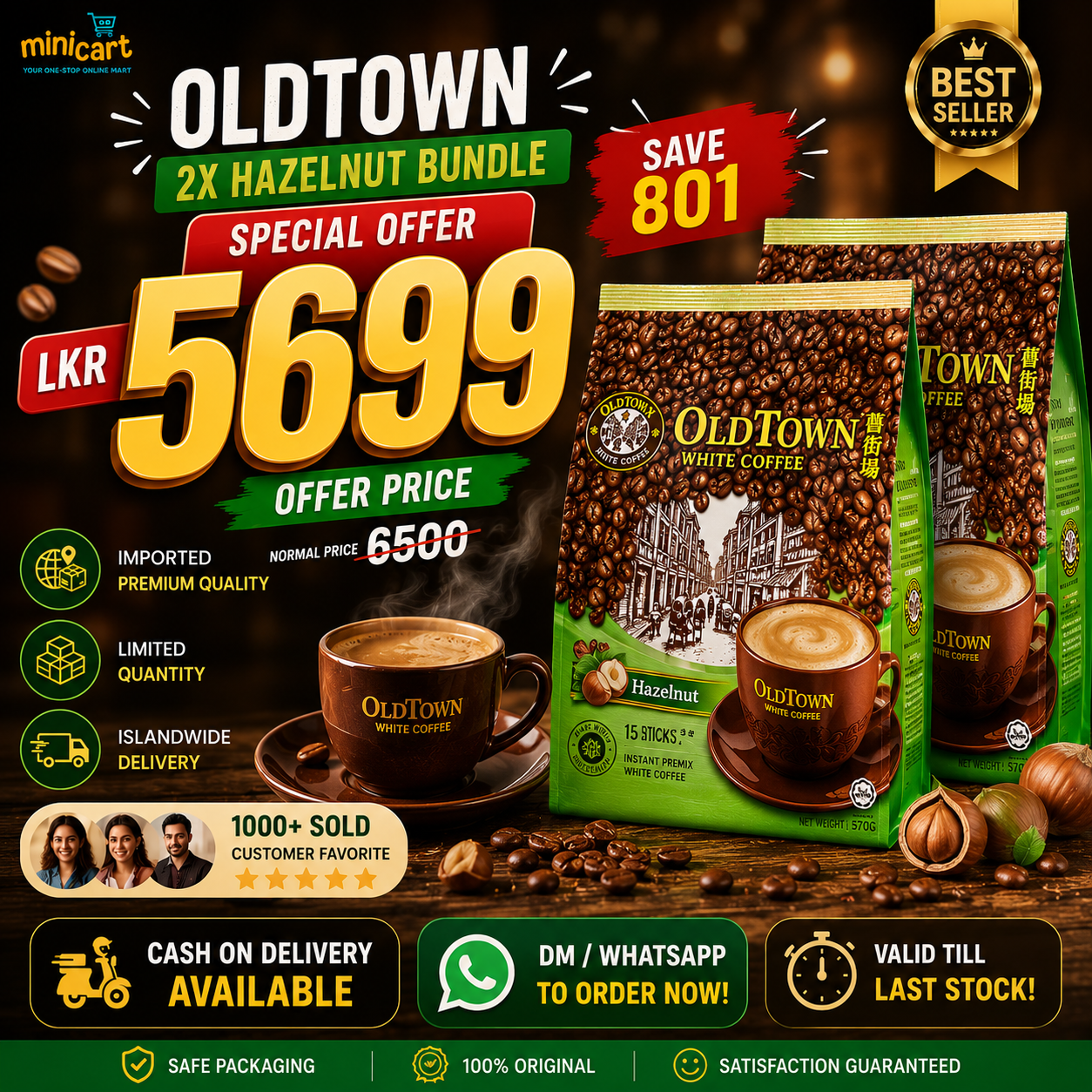 OLDTOWN 3-in-1 Instant White Coffee – Classic & Hazelnut