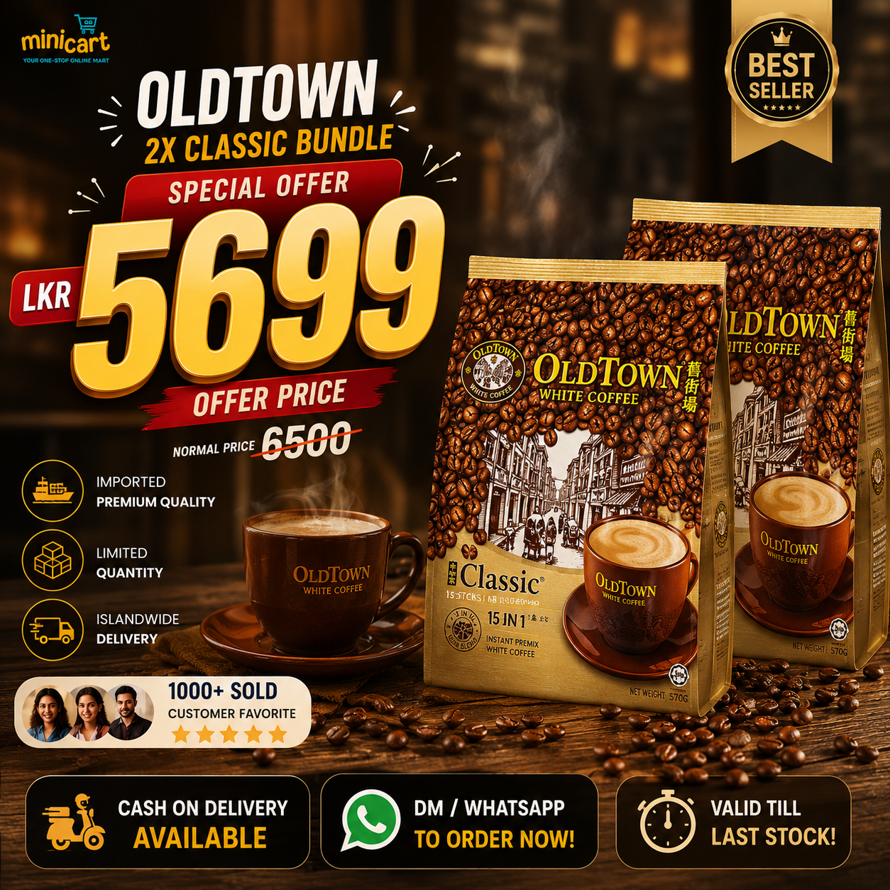 OLDTOWN 3-in-1 Instant White Coffee – Classic & Hazelnut